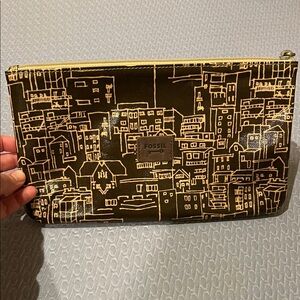Fossil Keyper Urban Skyline Brown and Tan Clutch